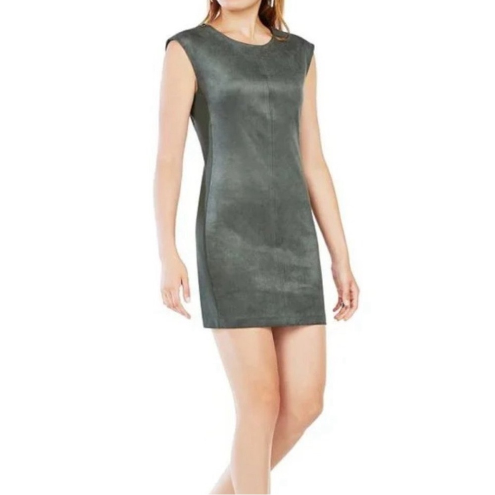 BCBGMAXAZRIA Karlee Dress Size M Green Shift Faux-Suede Sleeveless
